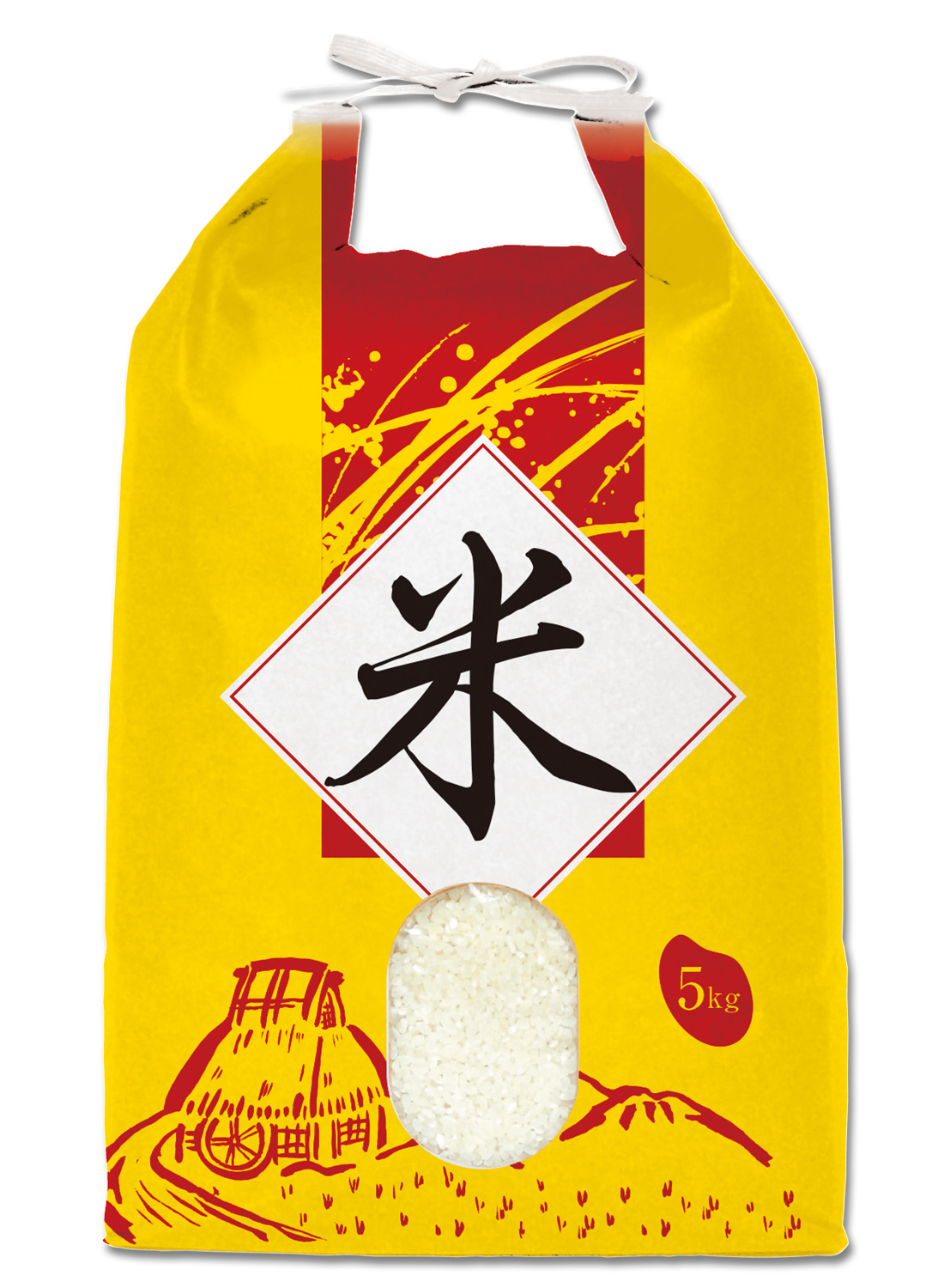 世界の 米袋 ポリ乳白 もち米 福うさぎ 5kg用 100枚セット P-01700